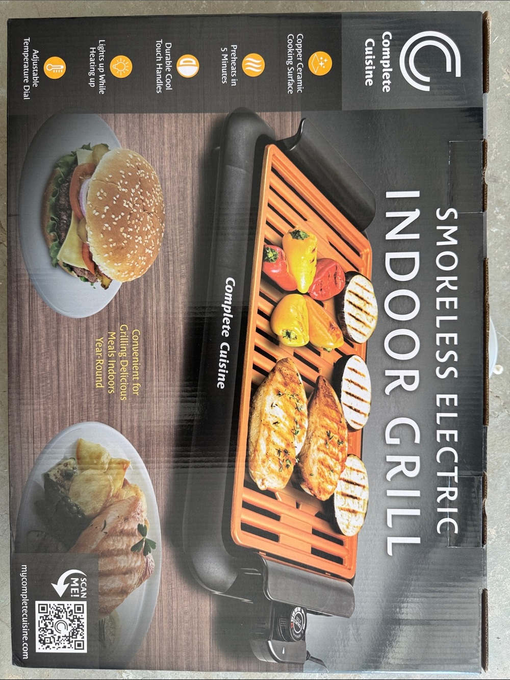 Smokeless Electric Indoor Grill - Black with Orange Grill Plate